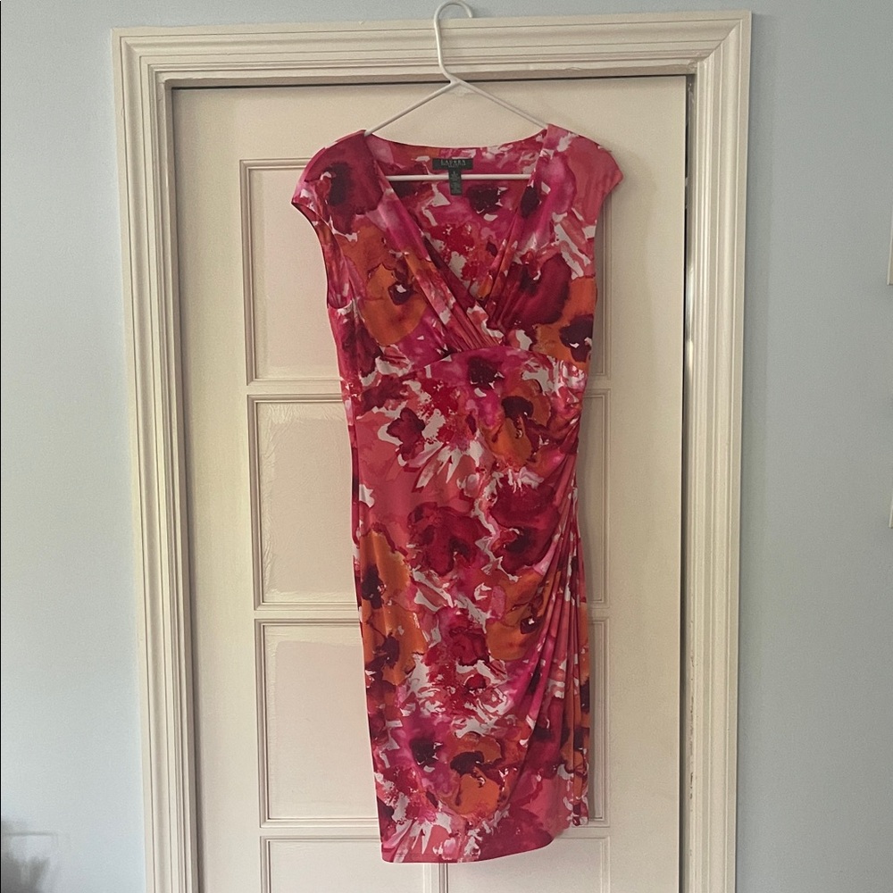 Ralph Lauren Pink and Orange Floral Midi Dress